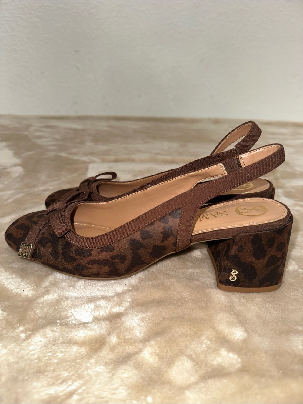 Sam & Libby Brown Leopard Print Slingback Flats with Bow Accent - Picture 2 of 6